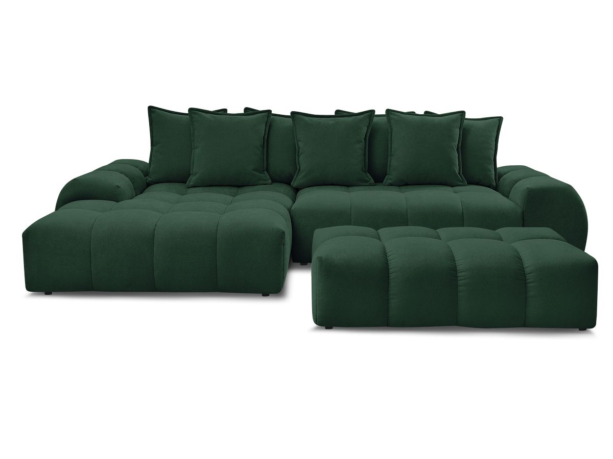 Canapé d'angle convertible coffre EVEREST tissu texturé avec pouf