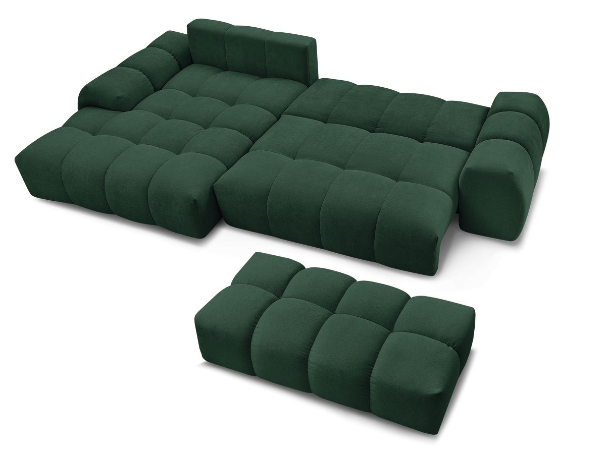 Canapé d'angle convertible coffre EVEREST tissu texturé avec pouf