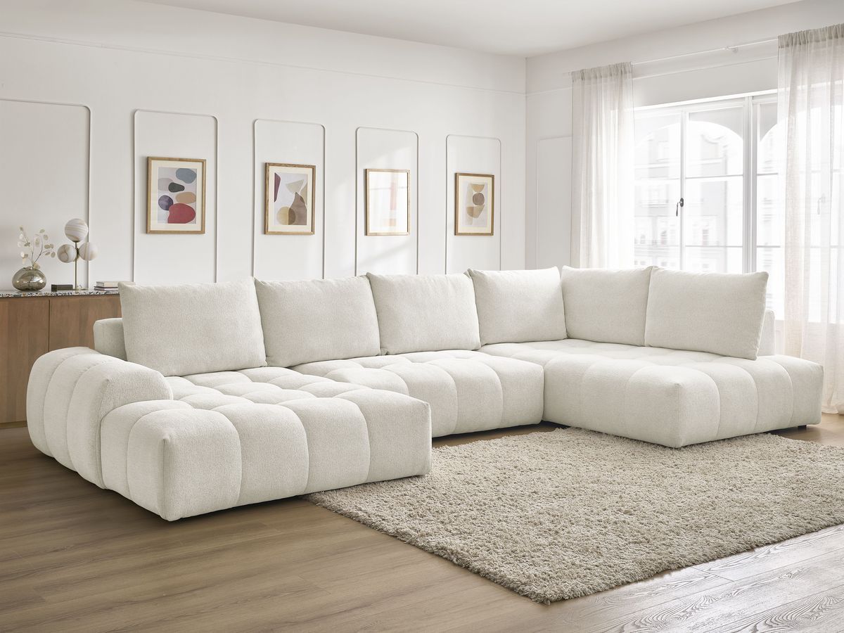 Canapé panoramique convertible coffre EVEREST tissu chiné