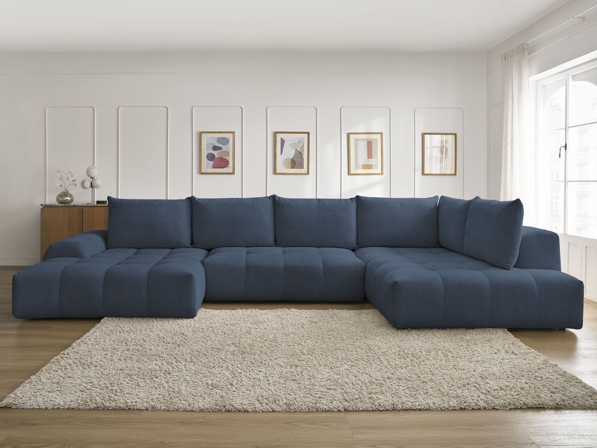 Canapé panoramique convertible coffre EVEREST tissu chiné bleu foncé angle gauche BOBOCHIC 6 places - Vue supplémentaire 3