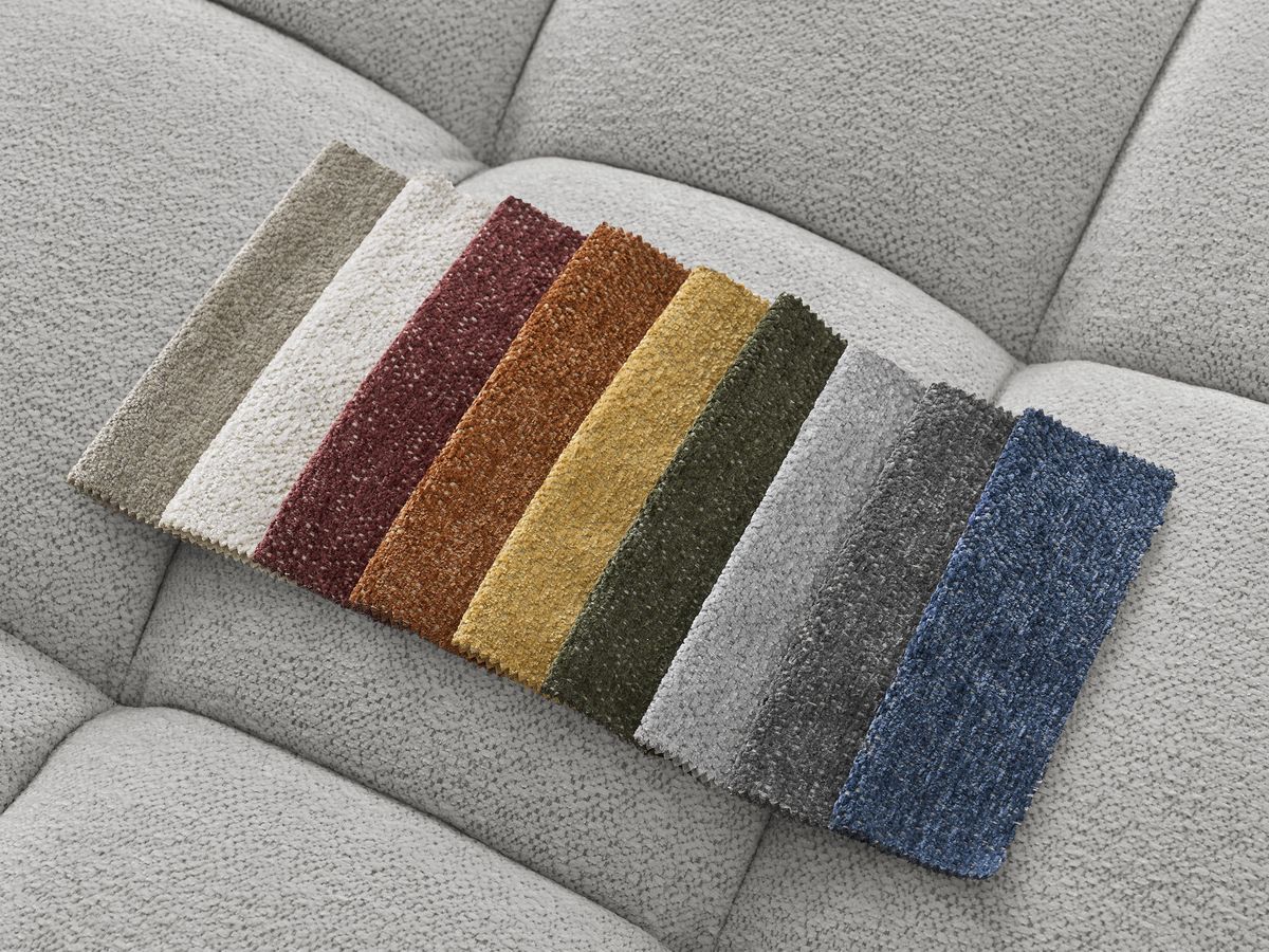 Canapé d'angle fixe EVEREST tissu chiné - Orange - Angle droit - 10 coussins