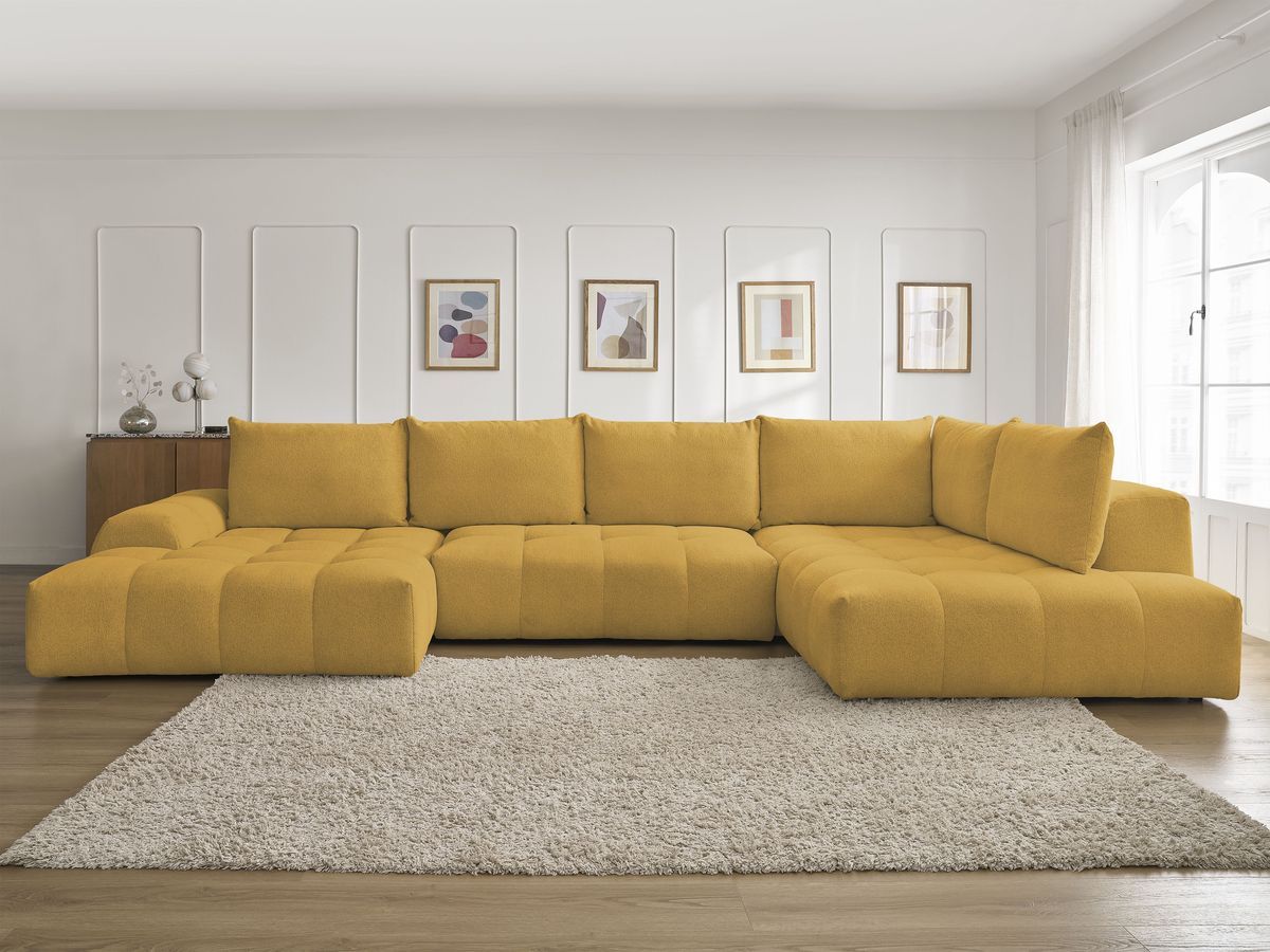 Canapé panoramique convertible coffre EVEREST tissu chiné jaune angle gauche BOBOCHIC 6 places - Vue supplémentaire 3