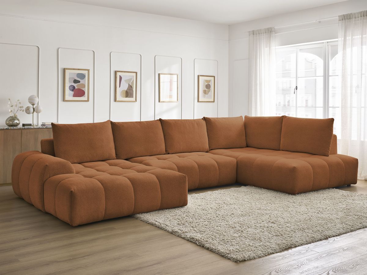 Canapé panoramique convertible coffre EVEREST tissu chiné