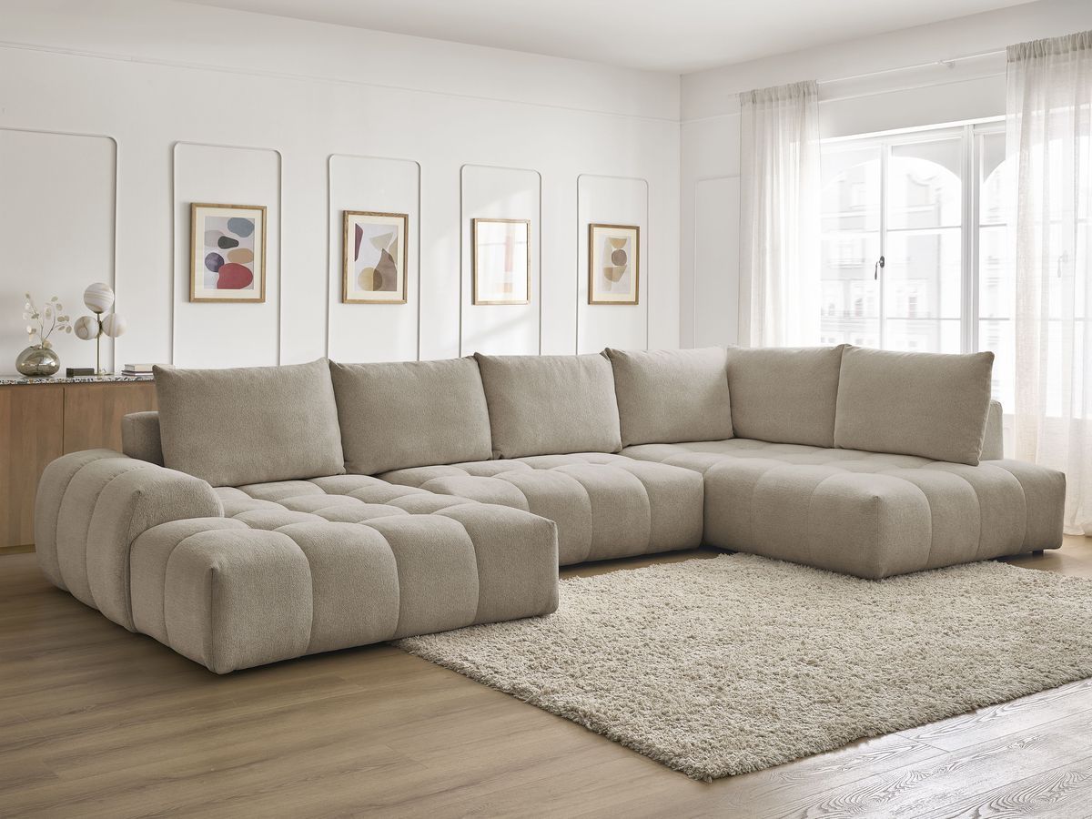 Canapé panoramique convertible coffre EVEREST tissu chiné