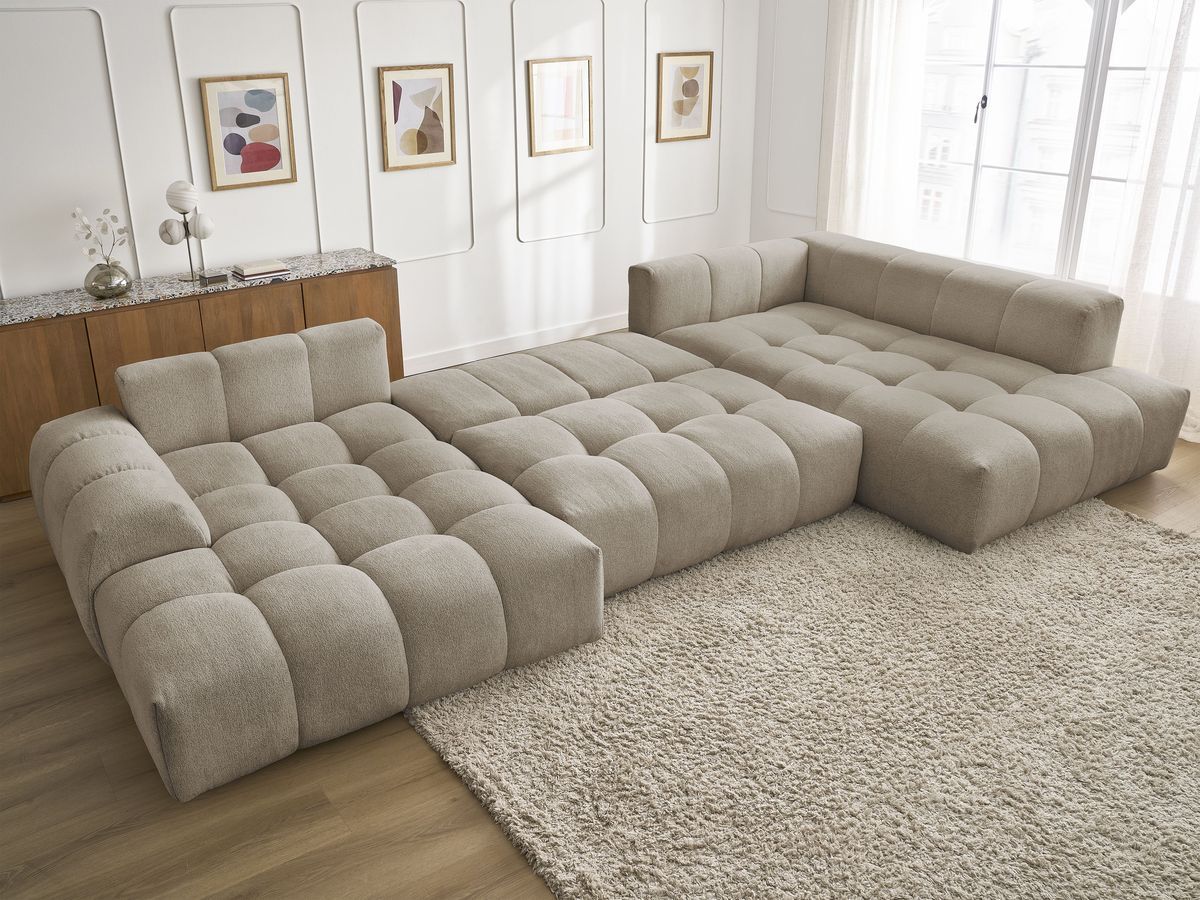 Canapé panoramique convertible coffre EVEREST tissu chiné