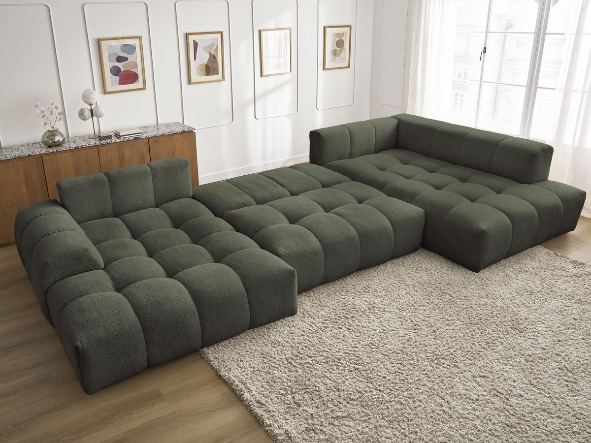 Canapé panoramique convertible coffre EVEREST tissu chiné