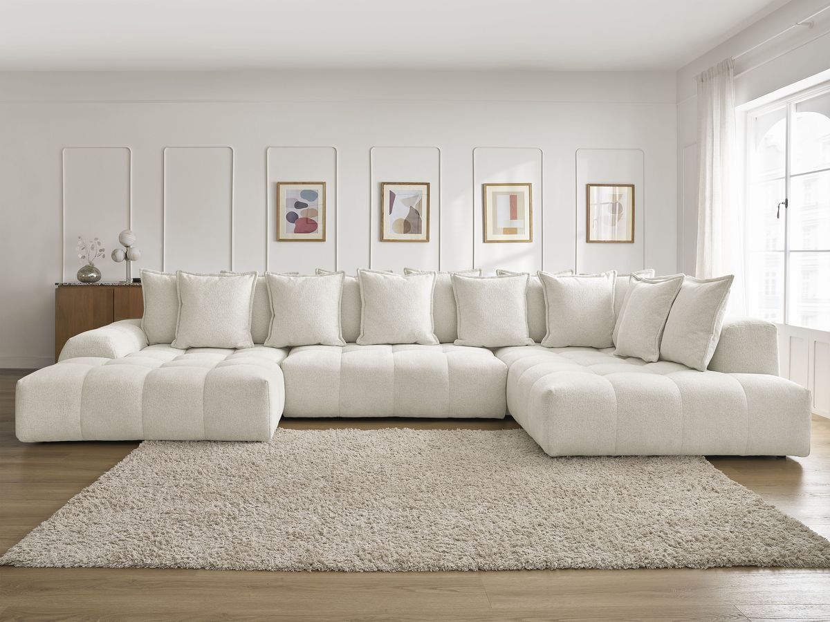 Canapé panoramique convertible coffre EVEREST tissu chiné blanc angle gauche BOBOCHIC 6 places - Vue supplémentaire 3