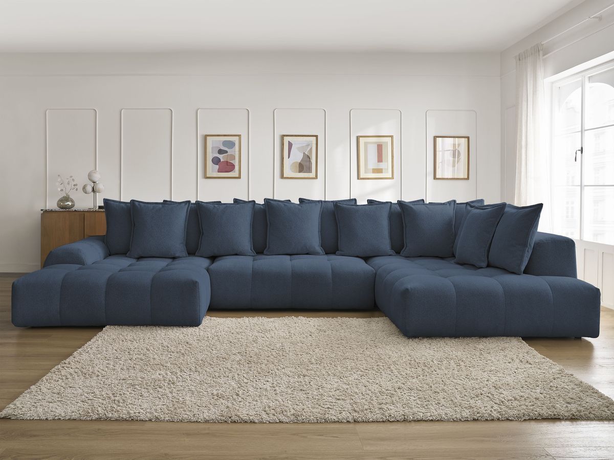 Canapé panoramique convertible coffre EVEREST tissu chiné bleu foncé angle gauche BOBOCHIC 6 places - Vue supplémentaire 3
