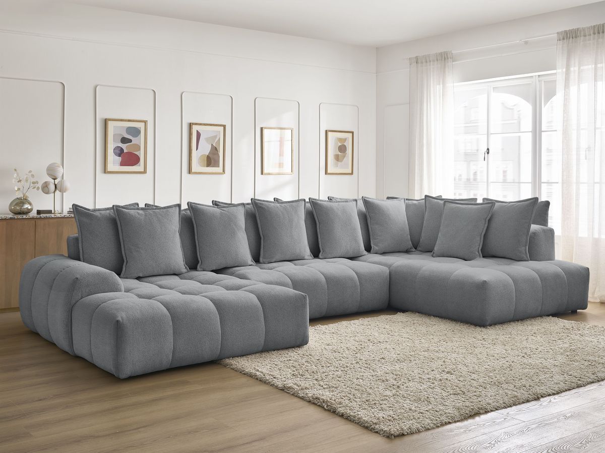 Canapé panoramique convertible coffre EVEREST tissu chiné gris foncé angle gauche BOBOCHIC 6 places - Vue supplémentaire 3