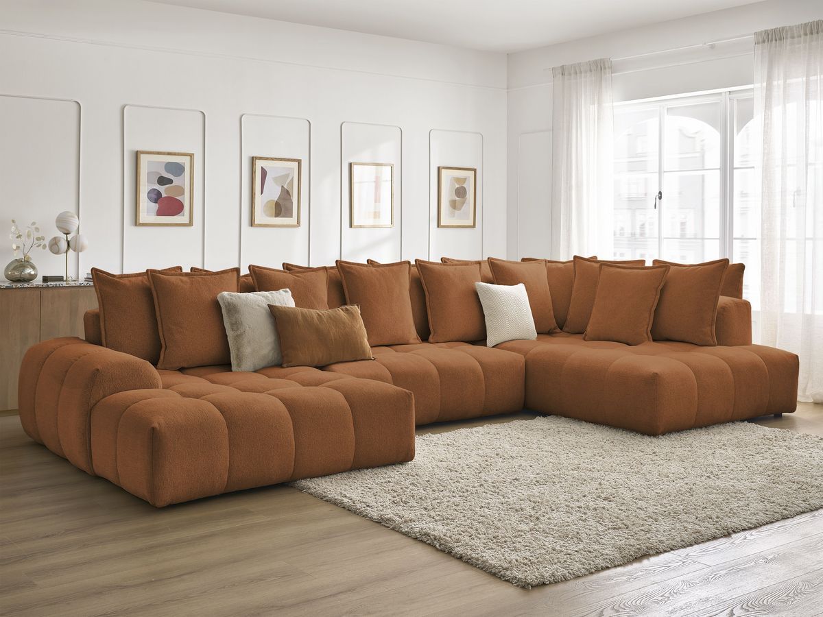 Canapé panoramique convertible coffre EVEREST tissu chiné