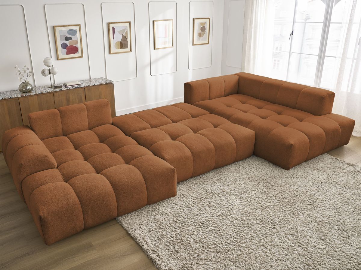 Canapé panoramique convertible coffre EVEREST tissu chiné
