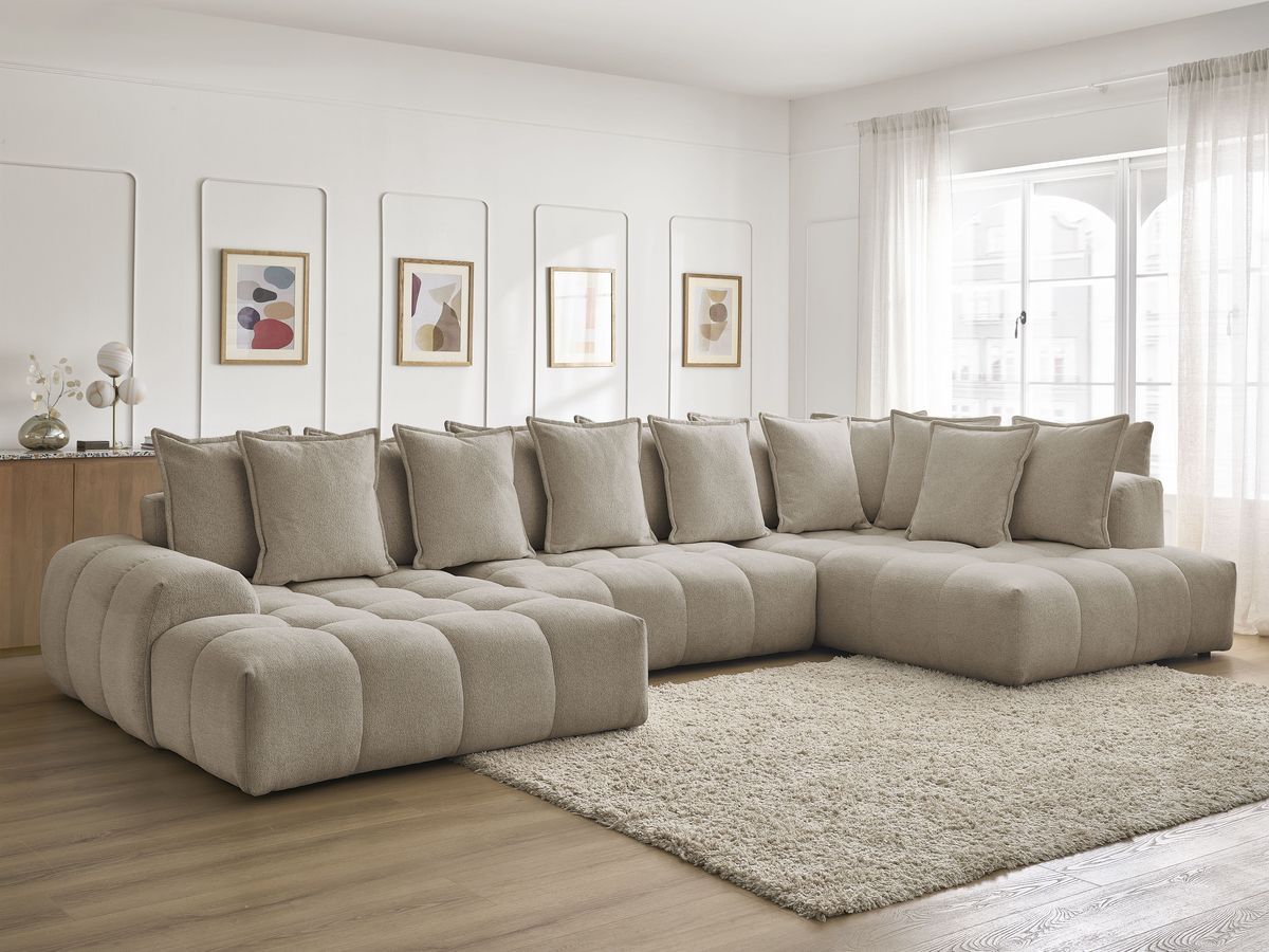 Canapé panoramique convertible coffre EVEREST tissu chiné