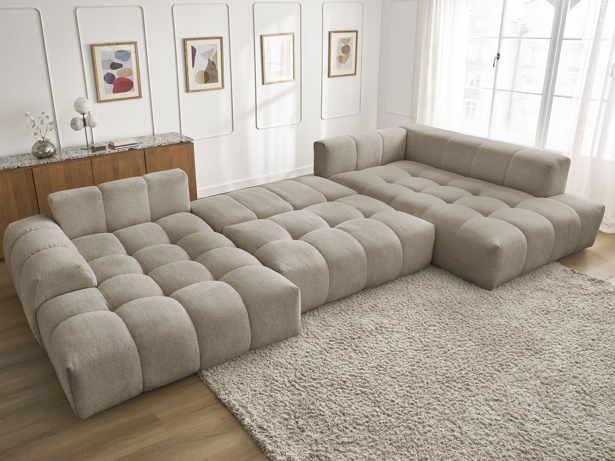Canapé panoramique convertible coffre EVEREST tissu chiné