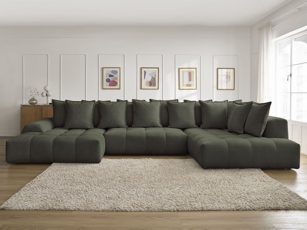 Canapé panoramique convertible coffre EVEREST tissu chiné vert angle gauche BOBOCHIC 6 places - Vue supplémentaire 3
