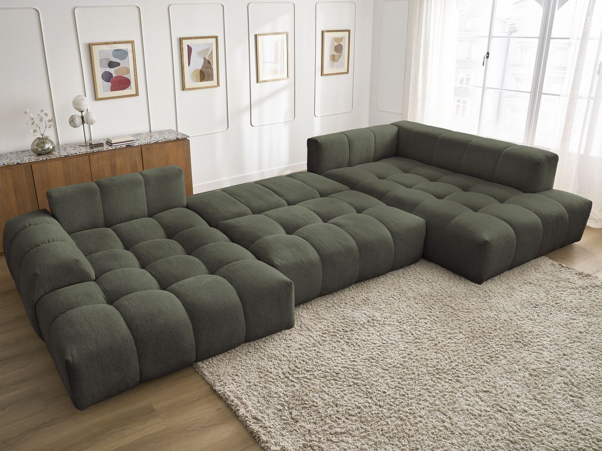Canapé panoramique convertible coffre EVEREST tissu chiné