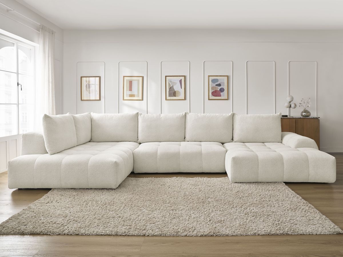 Canapé panoramique convertible coffre EVEREST chiné blanc — vue 5