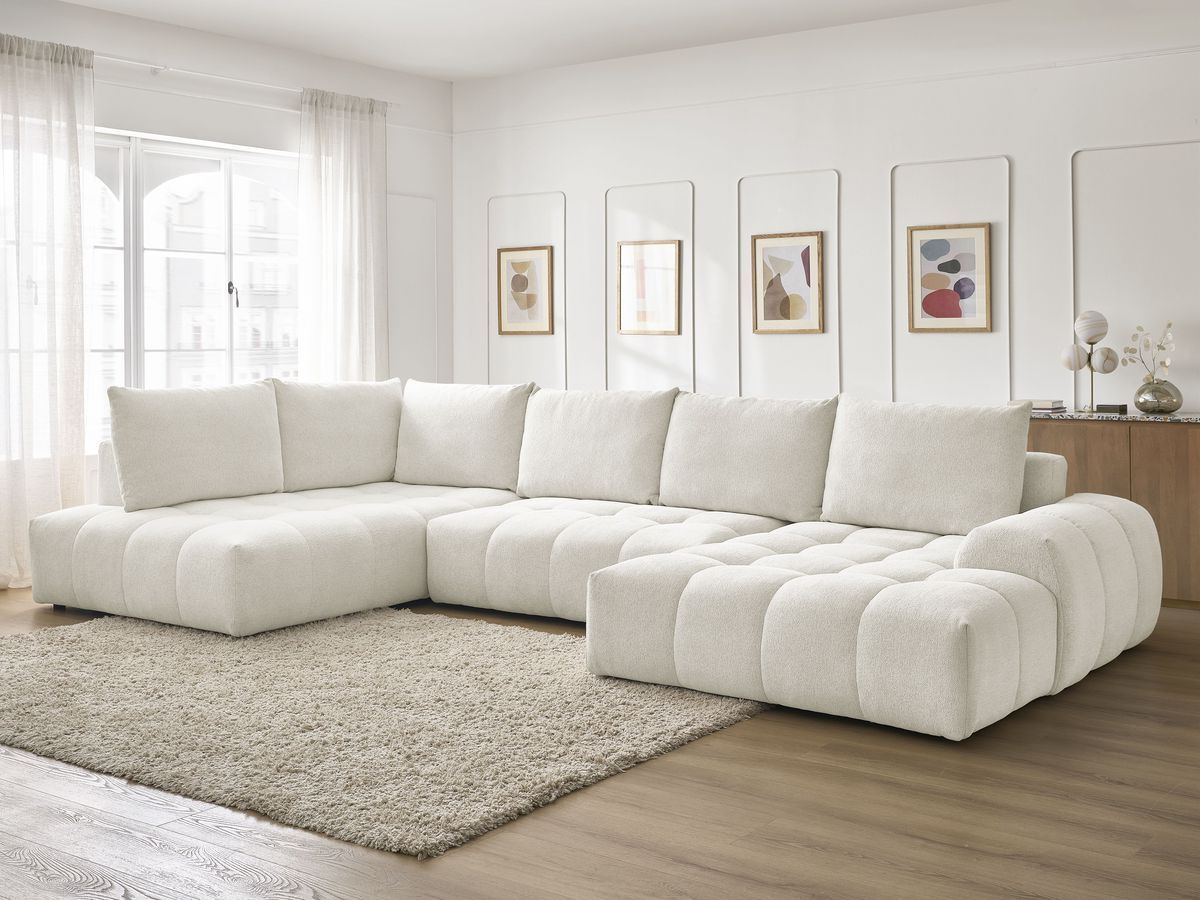 Canapé panoramique convertible coffre EVEREST tissu chiné