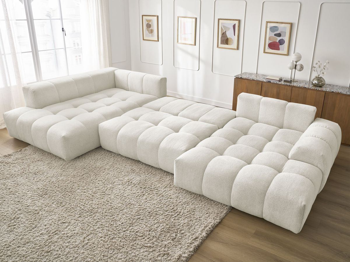 Canapé panoramique convertible coffre EVEREST tissu chiné