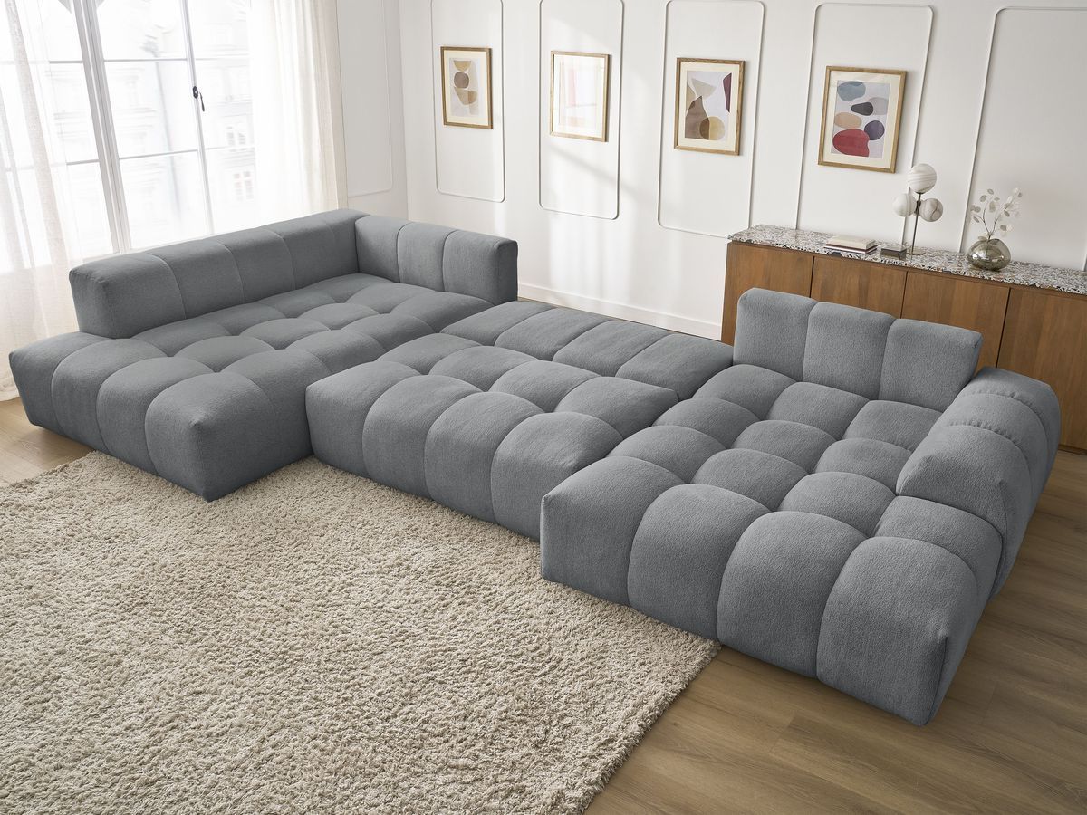 Canapé panoramique convertible coffre EVEREST tissu chiné