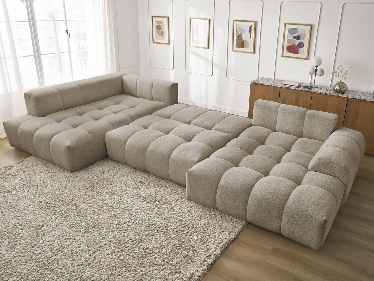 Canapé panoramique convertible coffre EVEREST tissu chiné