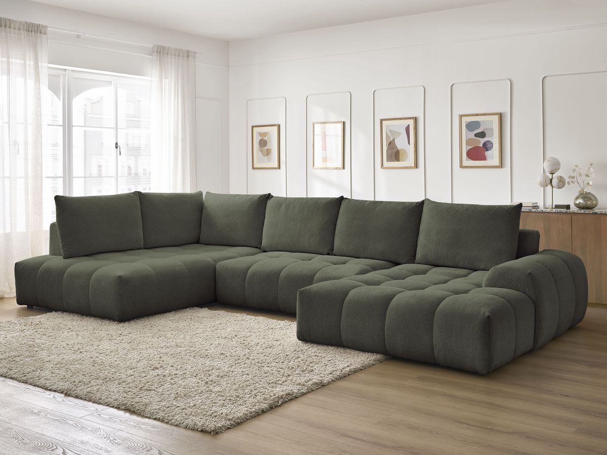 Canapé panoramique convertible coffre EVEREST tissu chiné