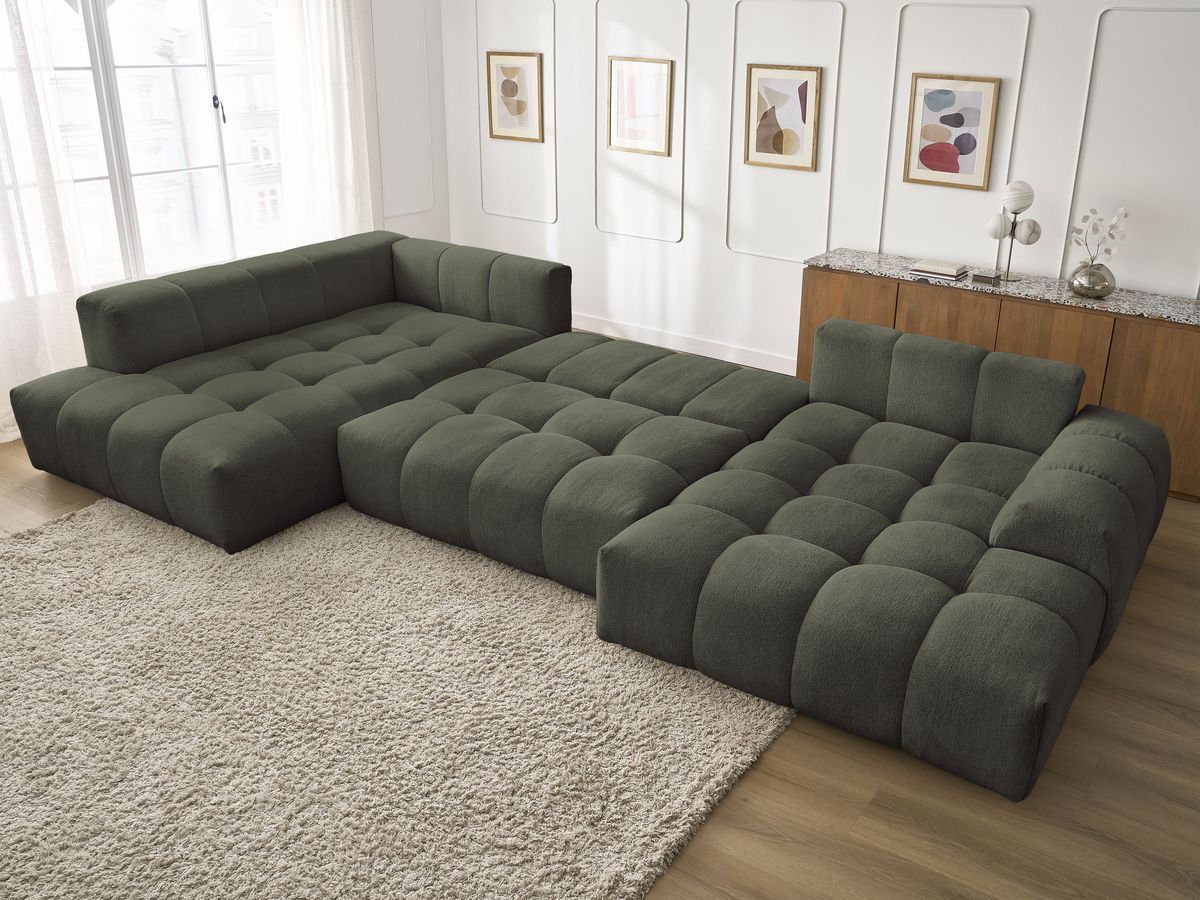 Canapé panoramique convertible coffre EVEREST tissu chiné