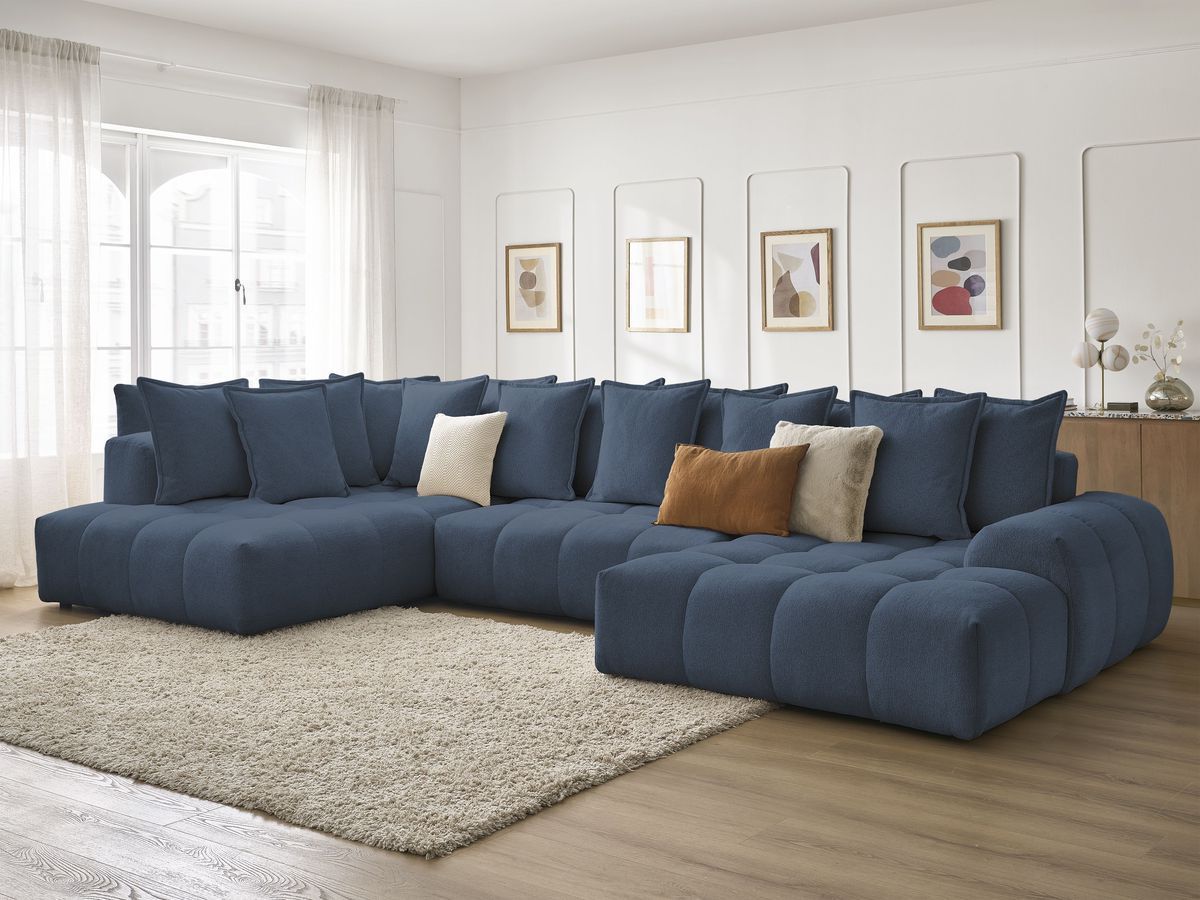Canapé panoramique convertible coffre EVEREST tissu chiné