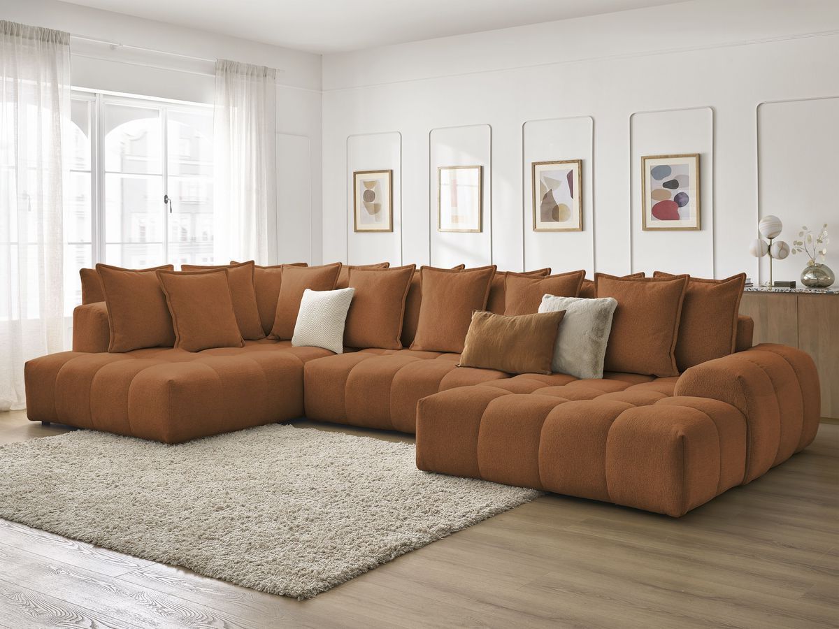 Canapé panoramique convertible coffre EVEREST tissu chiné