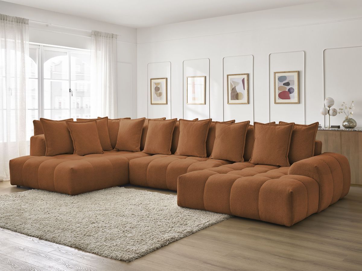 Canapé panoramique convertible coffre EVEREST tissu chiné