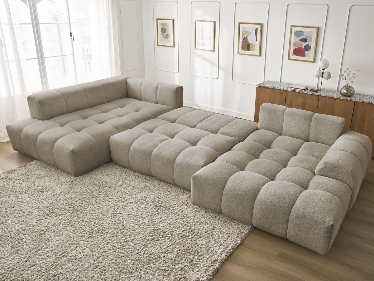 Canapé panoramique convertible coffre EVEREST tissu chiné