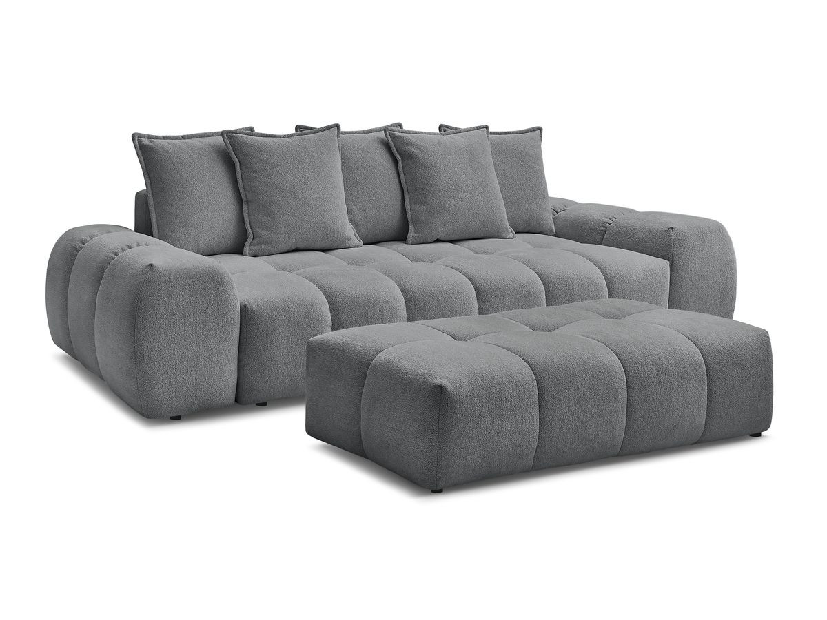 Canapé droit convertible coffre EVEREST tissu chiné avec pouf