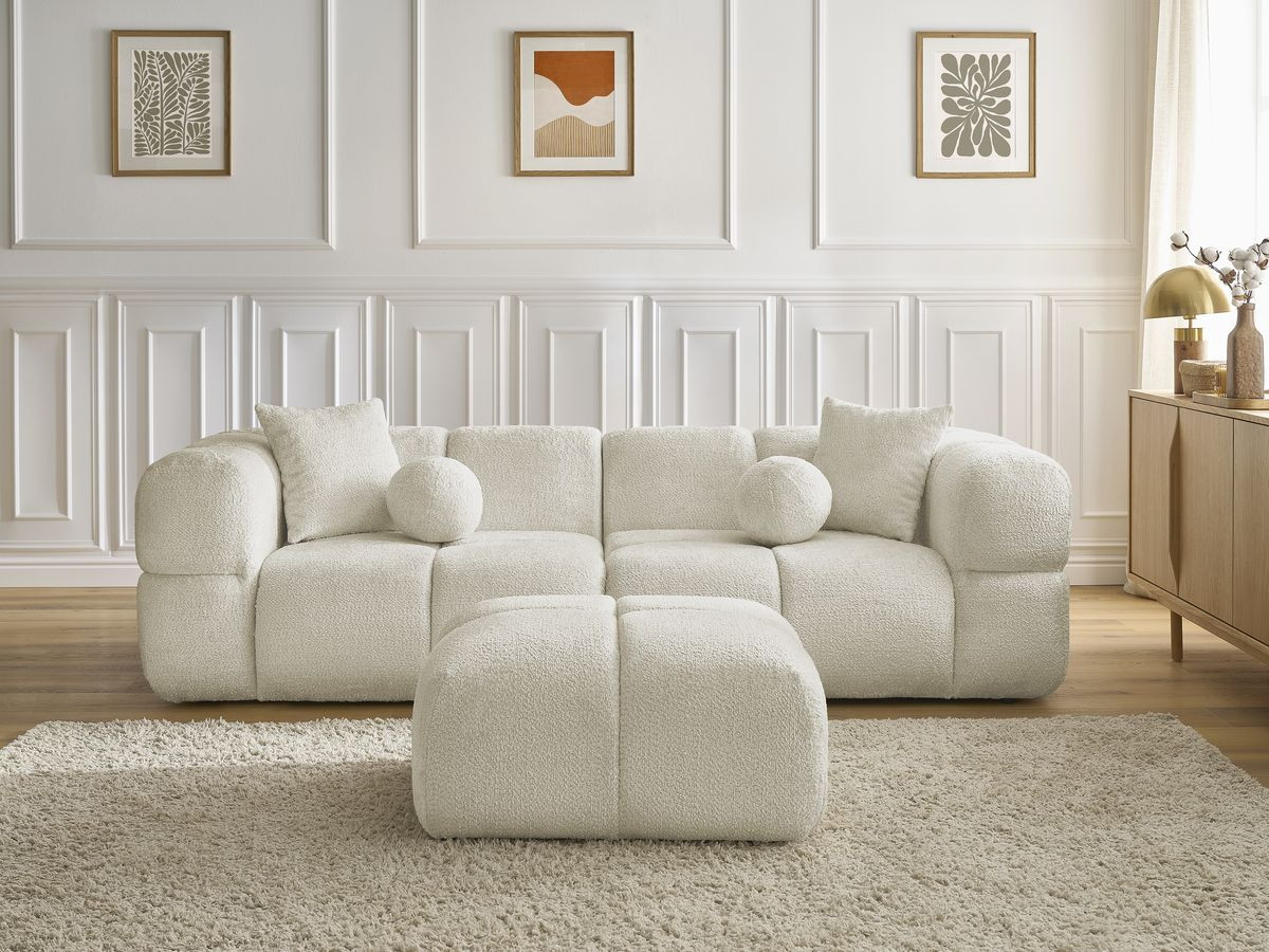 Canapé droit 3 places CRISTINA avec pouf beige — vue 5