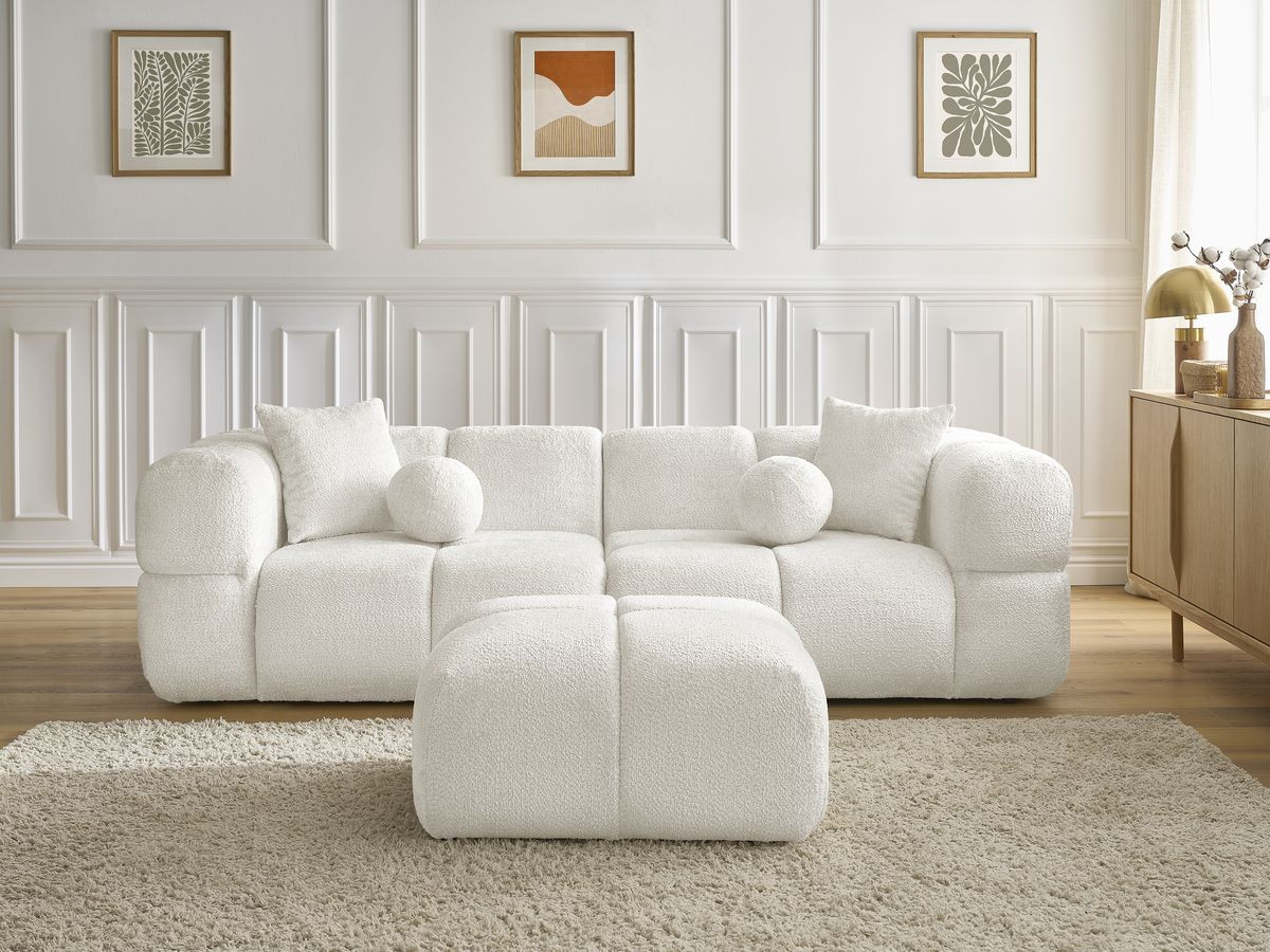 Canapé droit 3 places CRISTINA avec pouf blanc — vue 5