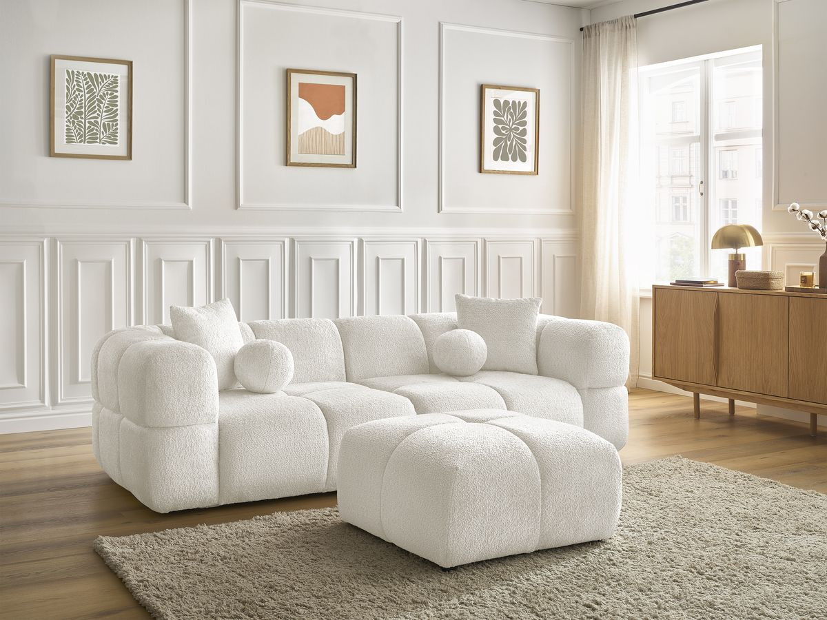 Canapé droit 3 places CRISTINA avec pouf blanc — vue 6