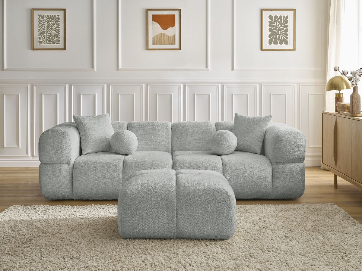 Canapé droit 3 places CRISTINA avec pouf gris clair — vue 5