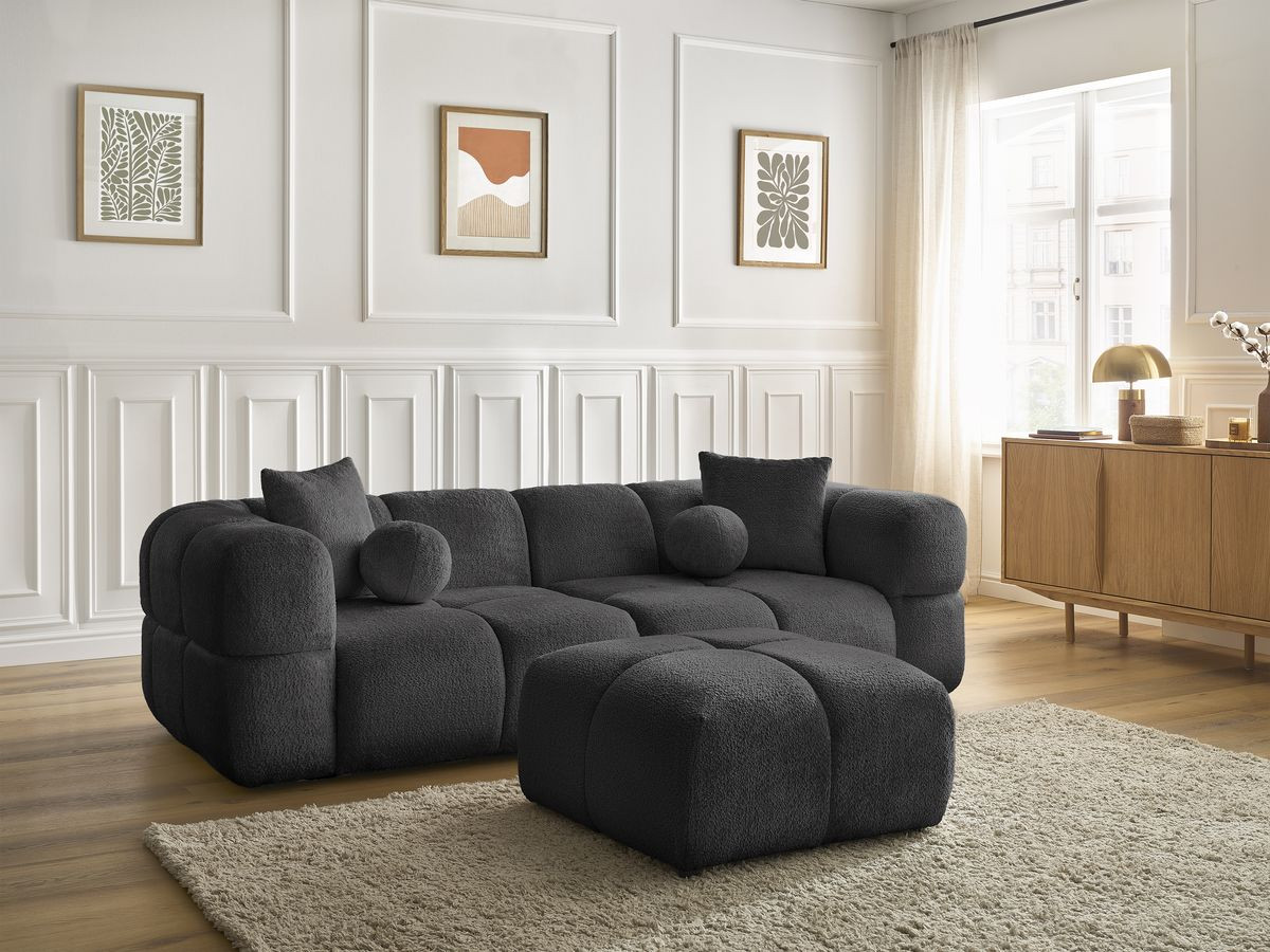 Canapé droit 3 places CRISTINA avec pouf gris foncé — vue 6