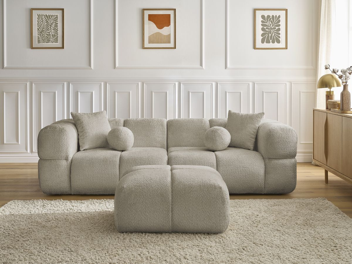 Canapé droit 3 places CRISTINA avec pouf taupe — vue 5