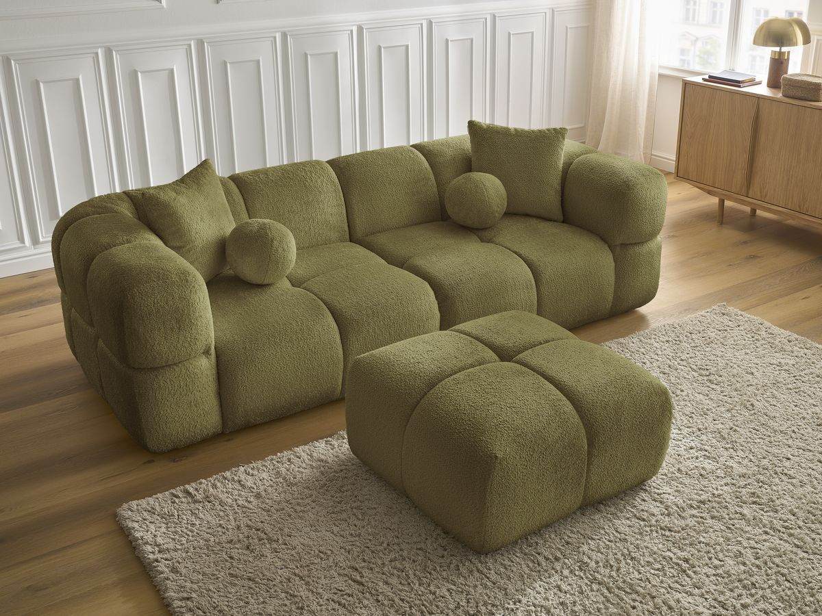 Canapé droit fixe 3 places CRISTINA avec pouf