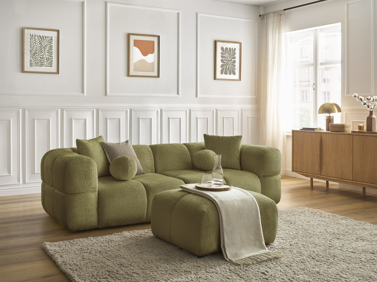 Canapé droit fixe 3 places CRISTINA avec pouf