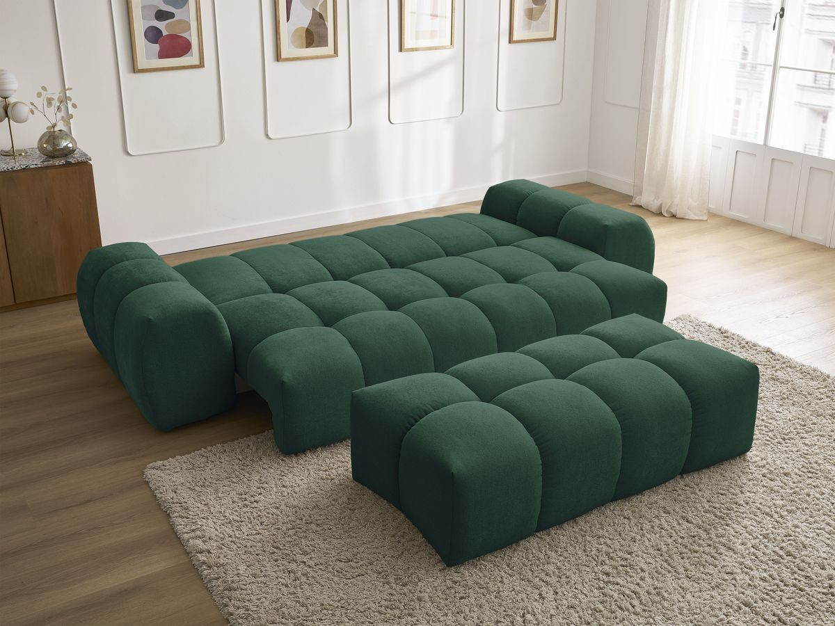 Canapé droit convertible coffre EVEREST tissu texturé avec pouf