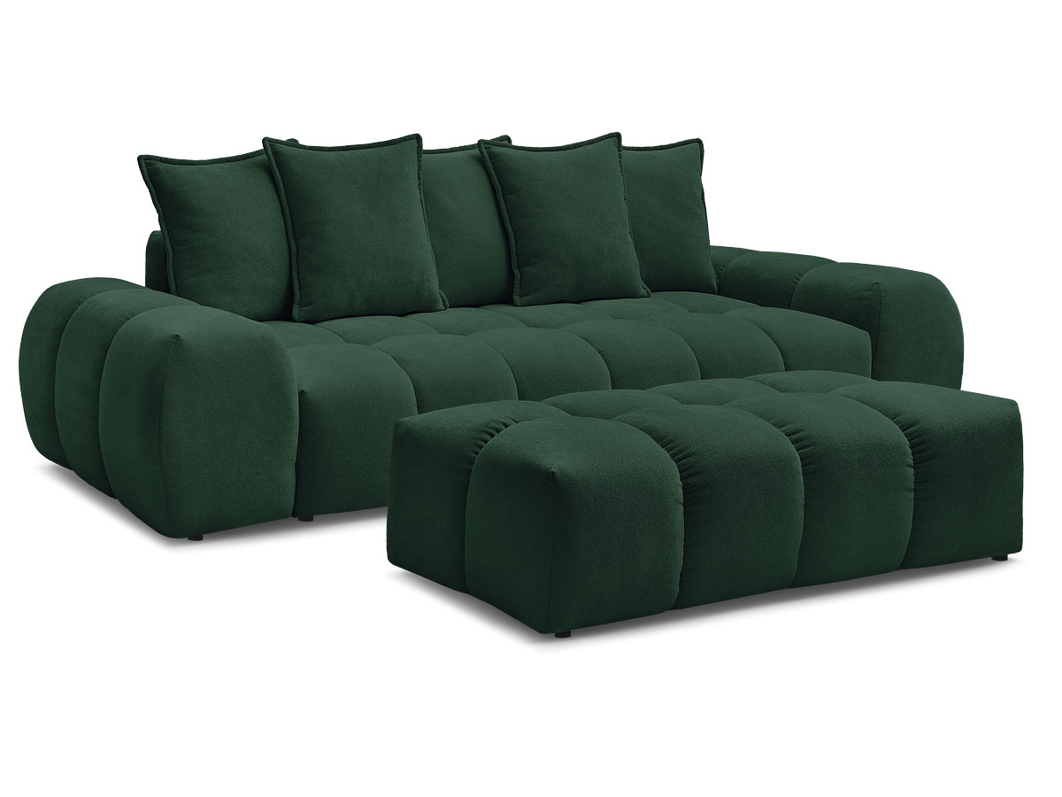 Canapé droit convertible coffre EVEREST tissu texturé avec pouf