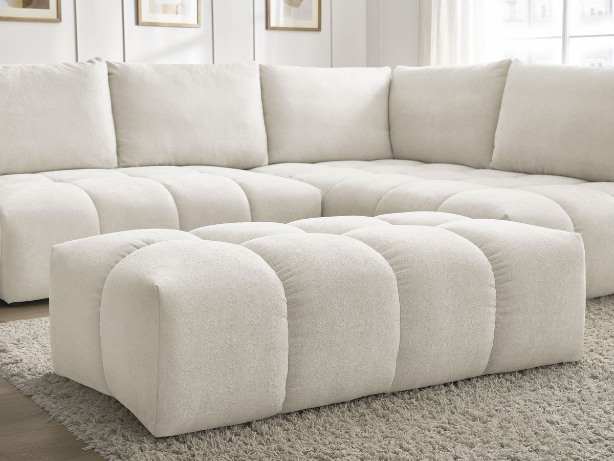 Canapé d'angle L convertible coffre EVEREST tissu texturé avec pouf