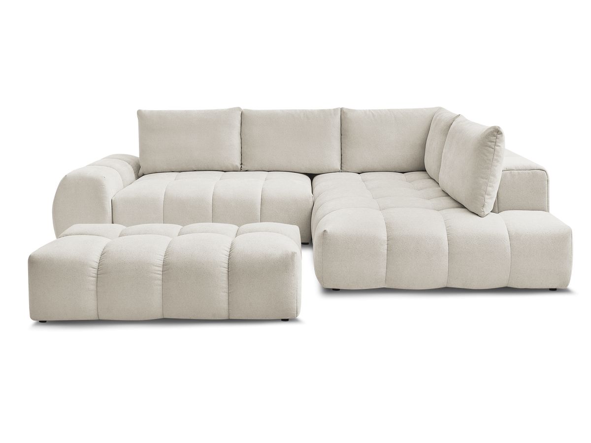 Canapé d'angle L convertible coffre EVEREST tissu texturé avec pouf