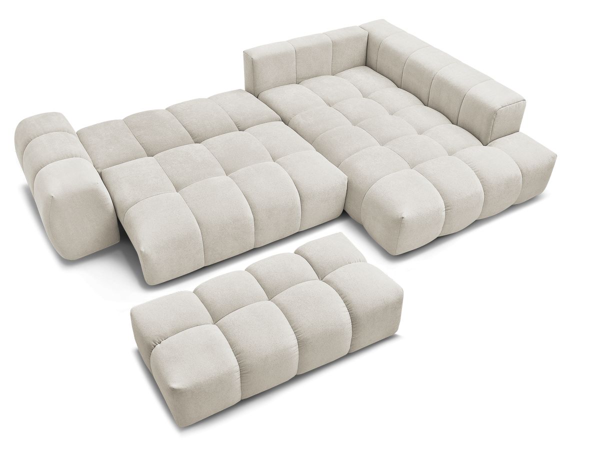 Canapé d'angle L convertible coffre EVEREST tissu texturé avec pouf