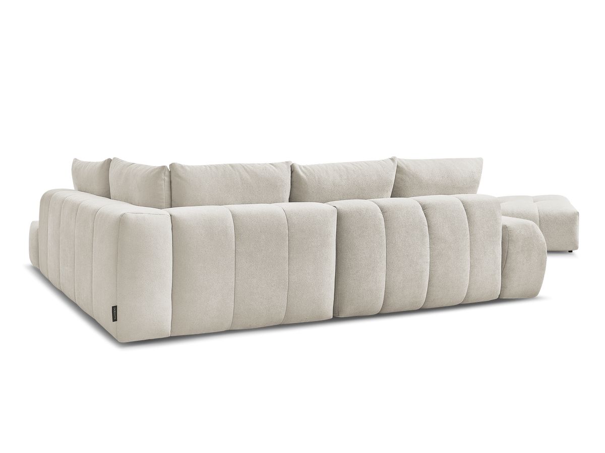Canapé d'angle L convertible coffre EVEREST tissu texturé avec pouf