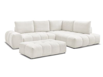 Canapé d'angle L convertible coffre EVEREST tissu texturé avec pouf