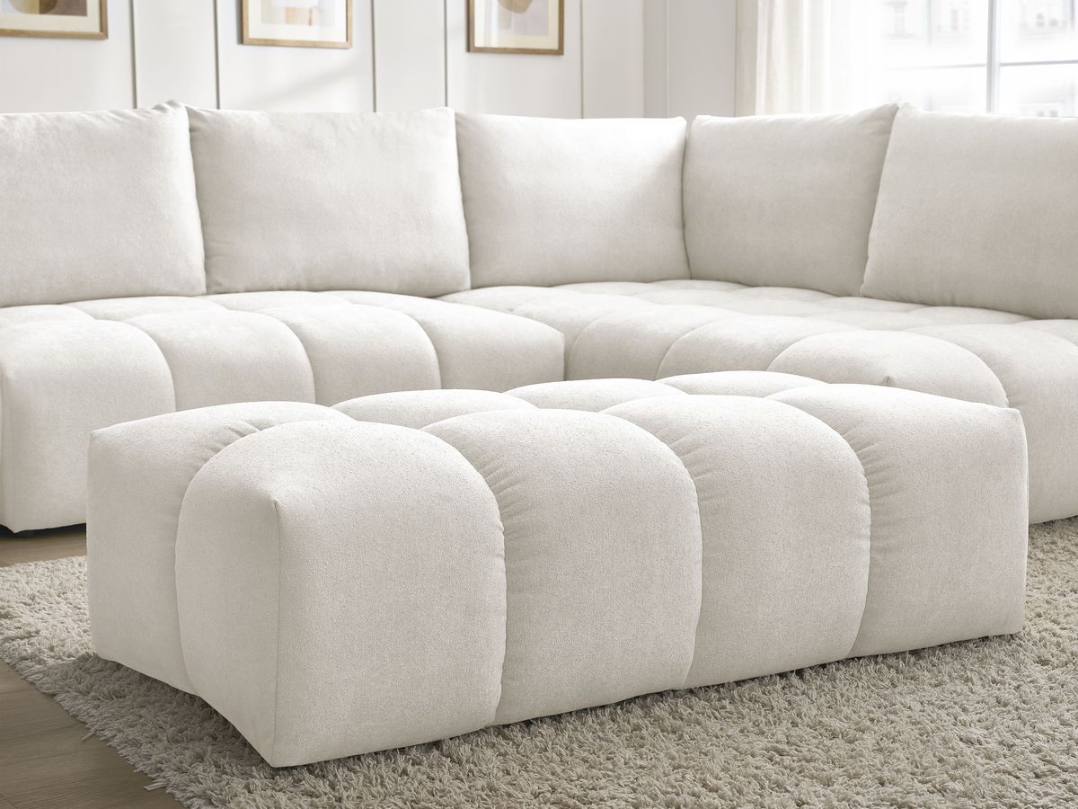 Canapé d'angle L convertible coffre EVEREST tissu texturé avec pouf
