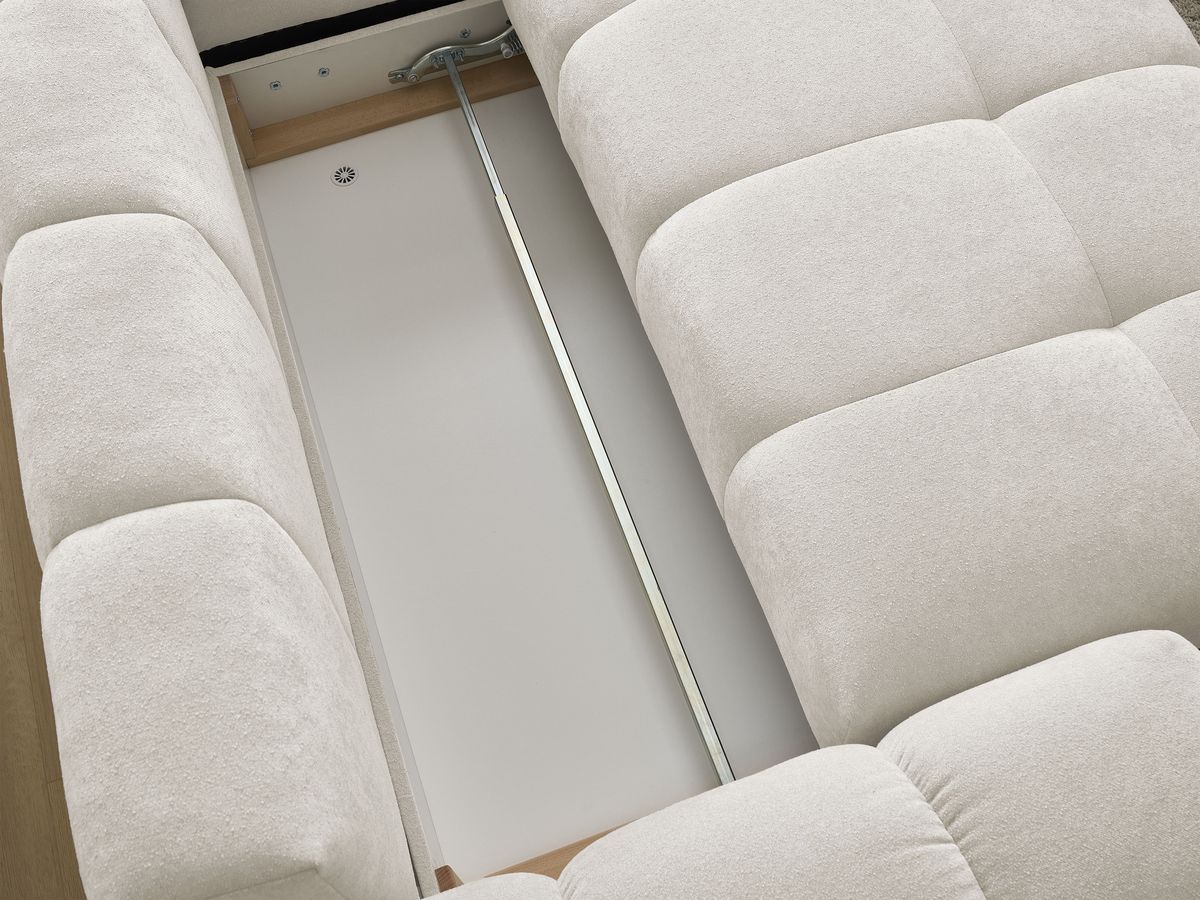 Canapé d'angle L convertible coffre EVEREST tissu texturé avec pouf