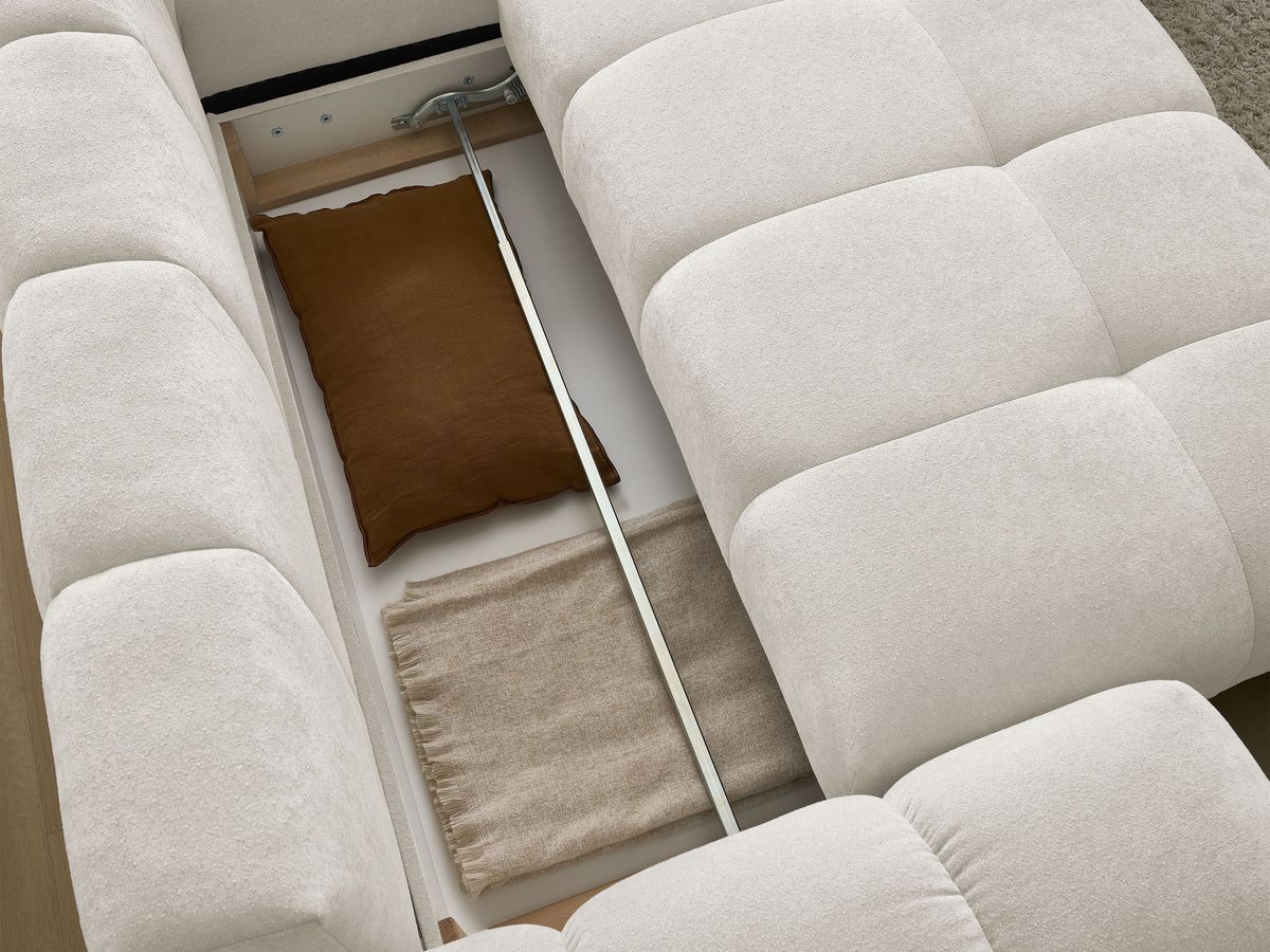 Canapé d'angle L convertible coffre EVEREST tissu texturé avec pouf
