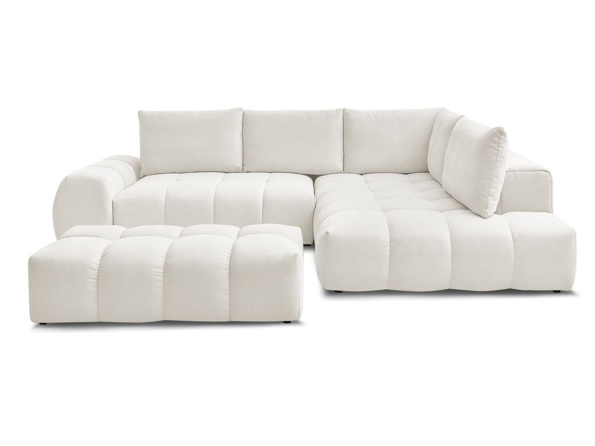 Canapé d'angle L convertible coffre EVEREST tissu texturé avec pouf